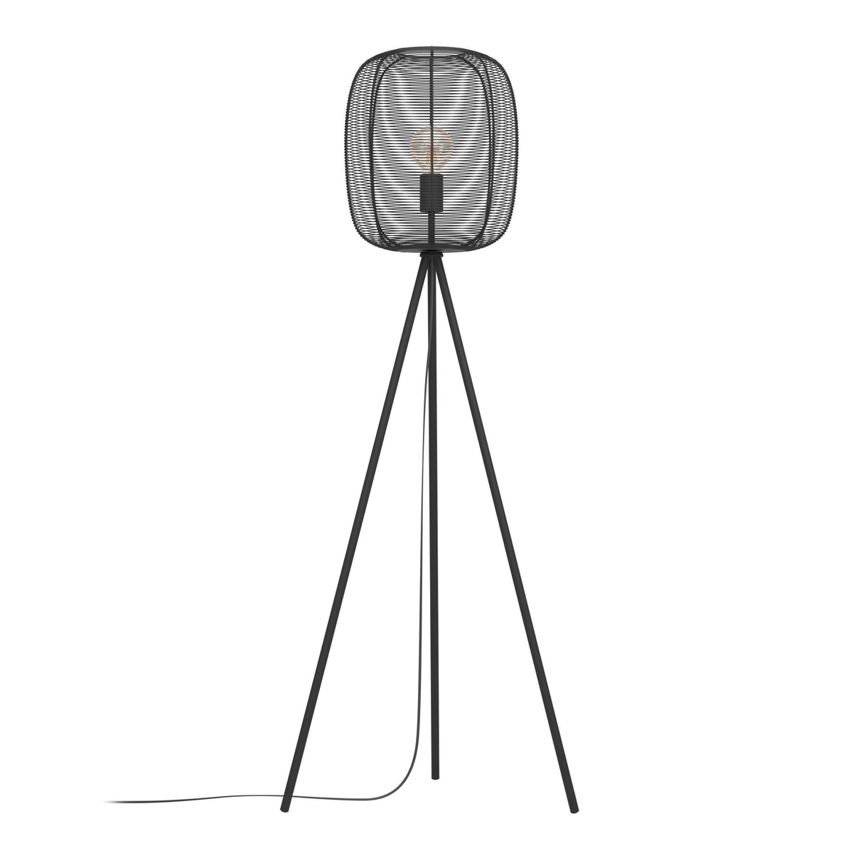 Eglo EU Rinroe Black Steel Rattan Tripod Style Floor Lamp