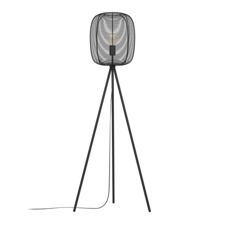 Eglo EU Rinroe Black Steel Rattan Tripod Style Floor Lamp