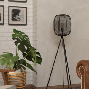 Eglo EU Rinroe Black Steel Rattan Tripod Style Floor Lamp