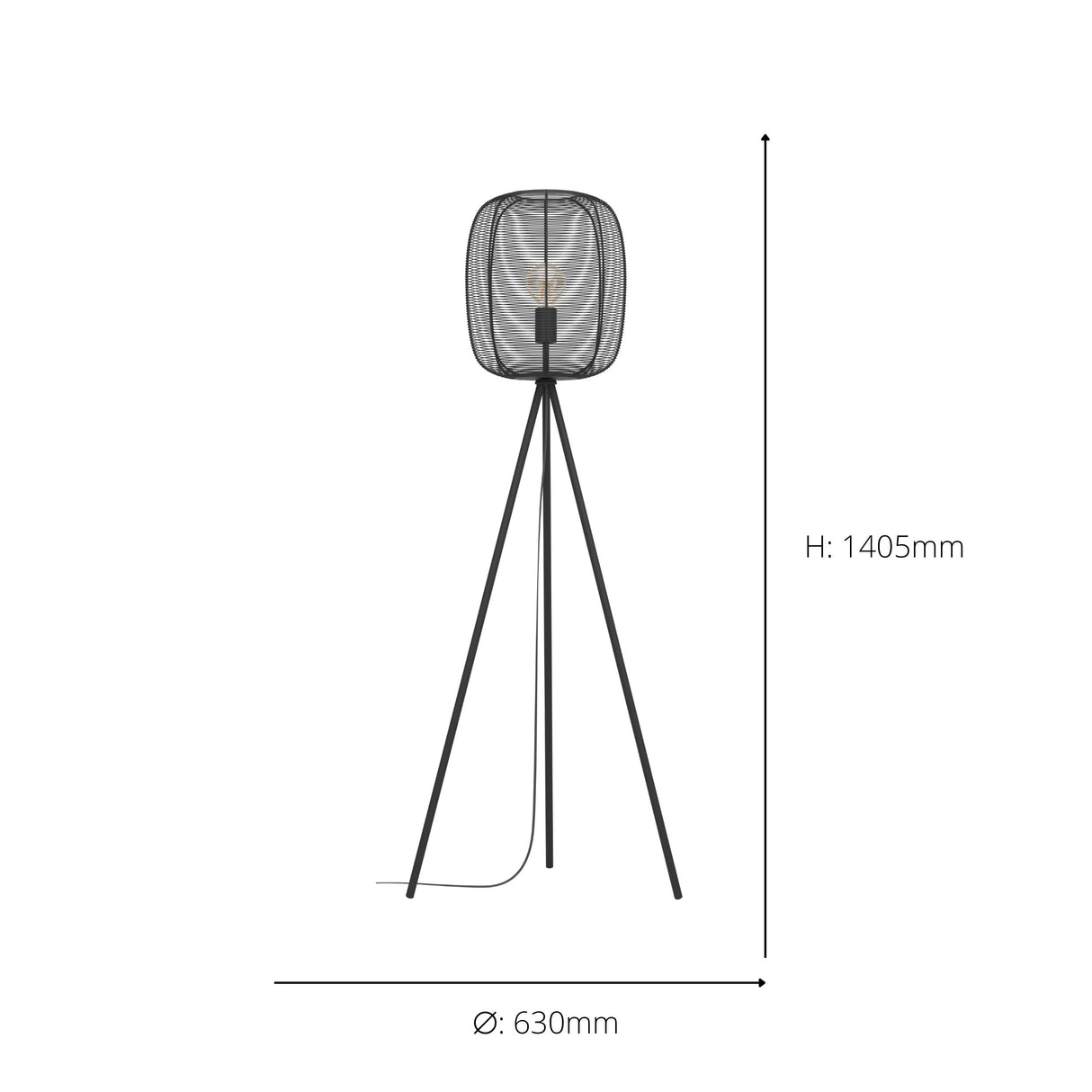 Eglo EU Rinroe Black Steel Rattan Tripod Style Floor Lamp