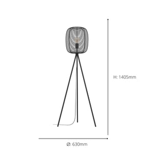 Eglo EU Rinroe Black Steel Rattan Tripod Style Floor Lamp