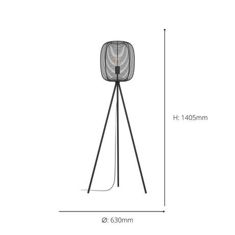 Eglo EU Rinroe Black Steel Rattan Tripod Style Floor Lamp