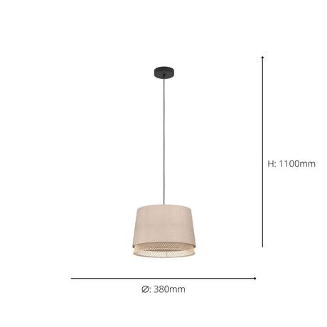 Eglo EU Tabley Black Steel & Fabric Contemporary Single Pendant