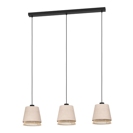 Eglo EU Tabley Black Steel & Fabric Contemporary 3-Light Pendant