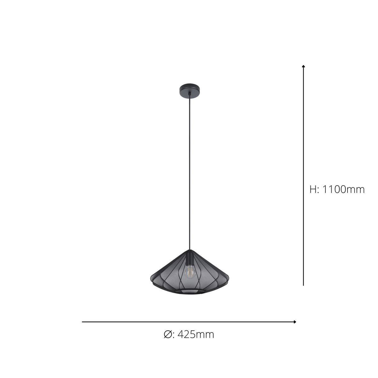Eglo EU Dolwen Black Steel Contemporary Single Pendant, 42.5cm