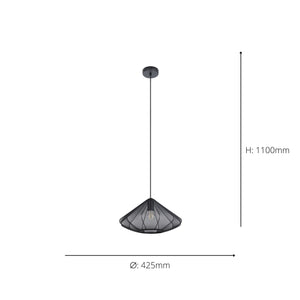 Eglo EU Dolwen Black Steel Contemporary Single Pendant, 42.5cm