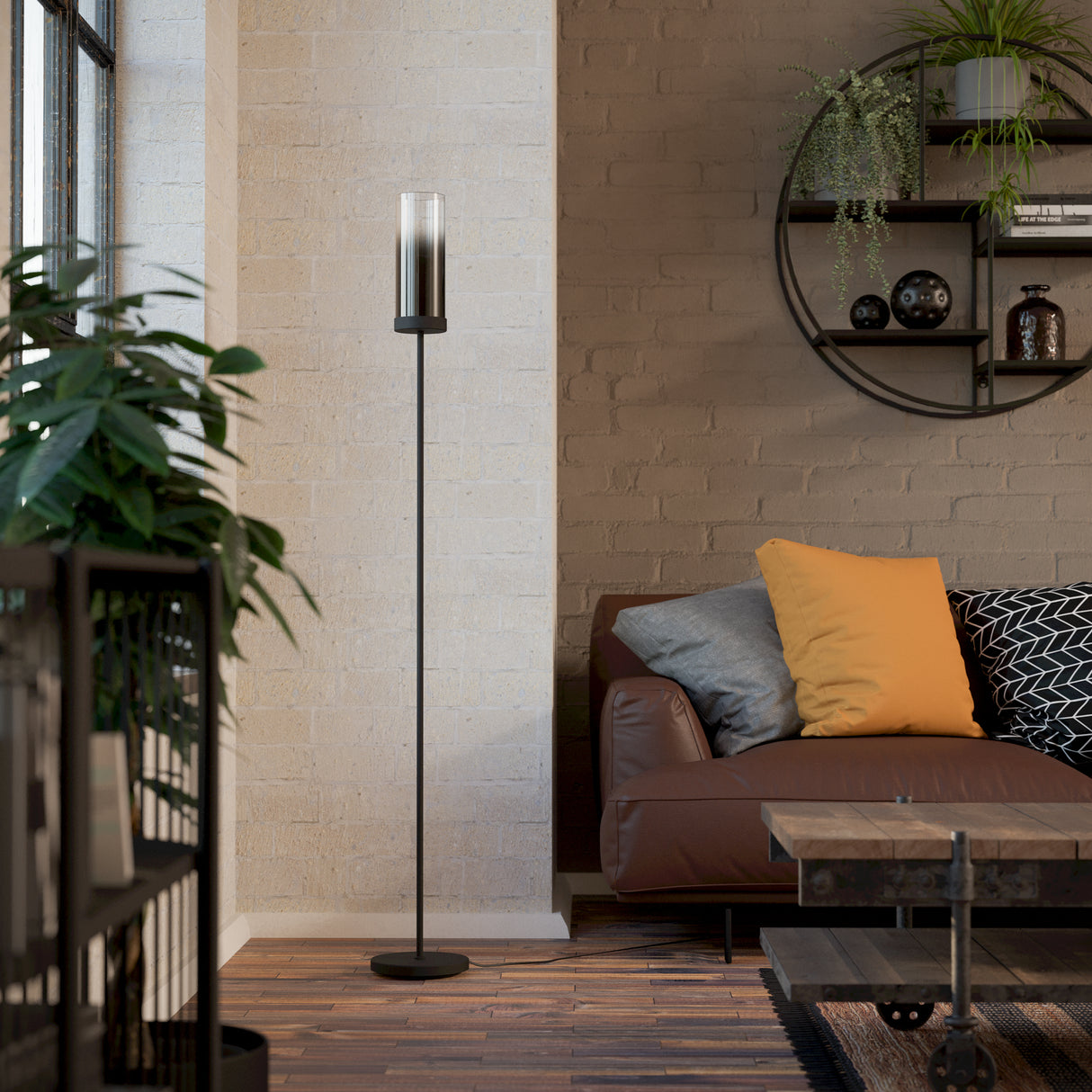 Eglo EU TOOTHILL Floor Lamp – Vintage Black Steel Frame with Smoked Glass Shade, E27, Foot Switch