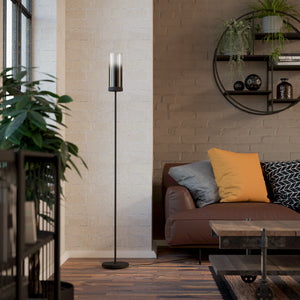 Eglo EU TOOTHILL Floor Lamp – Vintage Black Steel Frame with Smoked Glass Shade, E27, Foot Switch