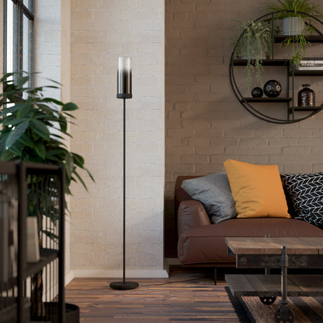 Eglo EU TOOTHILL Floor Lamp – Vintage Black Steel Frame with Smoked Glass Shade, E27, Foot Switch