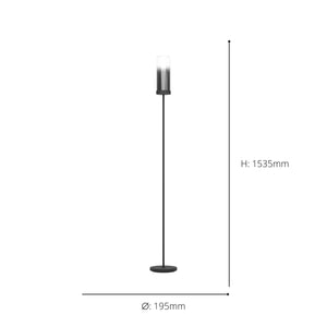 Eglo EU TOOTHILL Floor Lamp – Vintage Black Steel Frame with Smoked Glass Shade, E27, Foot Switch
