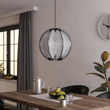 Eglo EU WAVERTON Pendant Ceiling Light – Vintage Black Fabric & Wood Shade, E27, Textile Cable