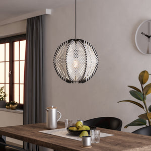 Eglo EU WAVERTON Pendant Ceiling Light – Vintage Black Fabric & Wood Shade, E27, Textile Cable