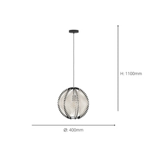 Eglo EU WAVERTON Pendant Ceiling Light – Vintage Black Fabric & Wood Shade, E27, Textile Cable
