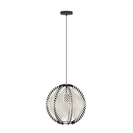 Eglo EU WAVERTON Pendant Ceiling Light – Vintage Black Fabric & Wood Shade, E27, Textile Cable