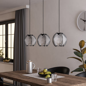 Eglo EU Waverton Black Steel & Fabric Contemporary 3-Light Pendant