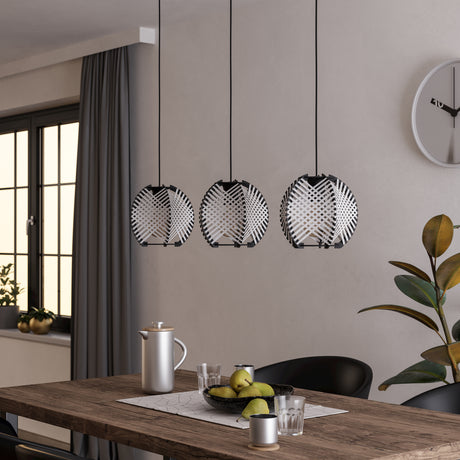 Eglo EU Waverton Black Steel & Fabric Contemporary 3-Light Pendant