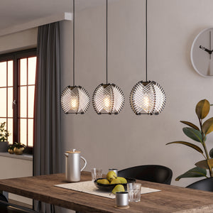 Eglo EU Waverton Black Steel & Fabric Contemporary 3-Light Pendant