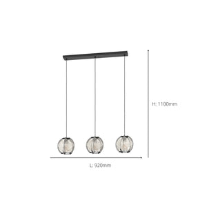 Eglo EU Waverton Black Steel & Fabric Contemporary 3-Light Pendant