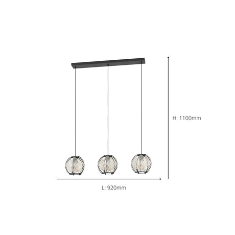 Eglo EU Waverton Black Steel & Fabric Contemporary 3-Light Pendant