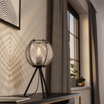 Eglo EU WAVERTON Table Lamp – Black Steel with Fabric & Wood Shade, E27, Vintage Indoor Lighting product image - Endon Lighting from First Light Direct with great prices and fast UK delivery
