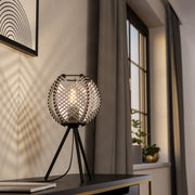 Eglo EU WAVERTON Table Lamp – Black Steel with Fabric & Wood Shade, E27, Vintage Indoor Lighting