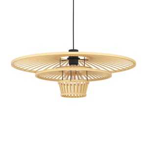 Eglo EU LYDNEY Vintage Pendant Light – 570mm Black & Wood, E27 Fitting, Textile Cable