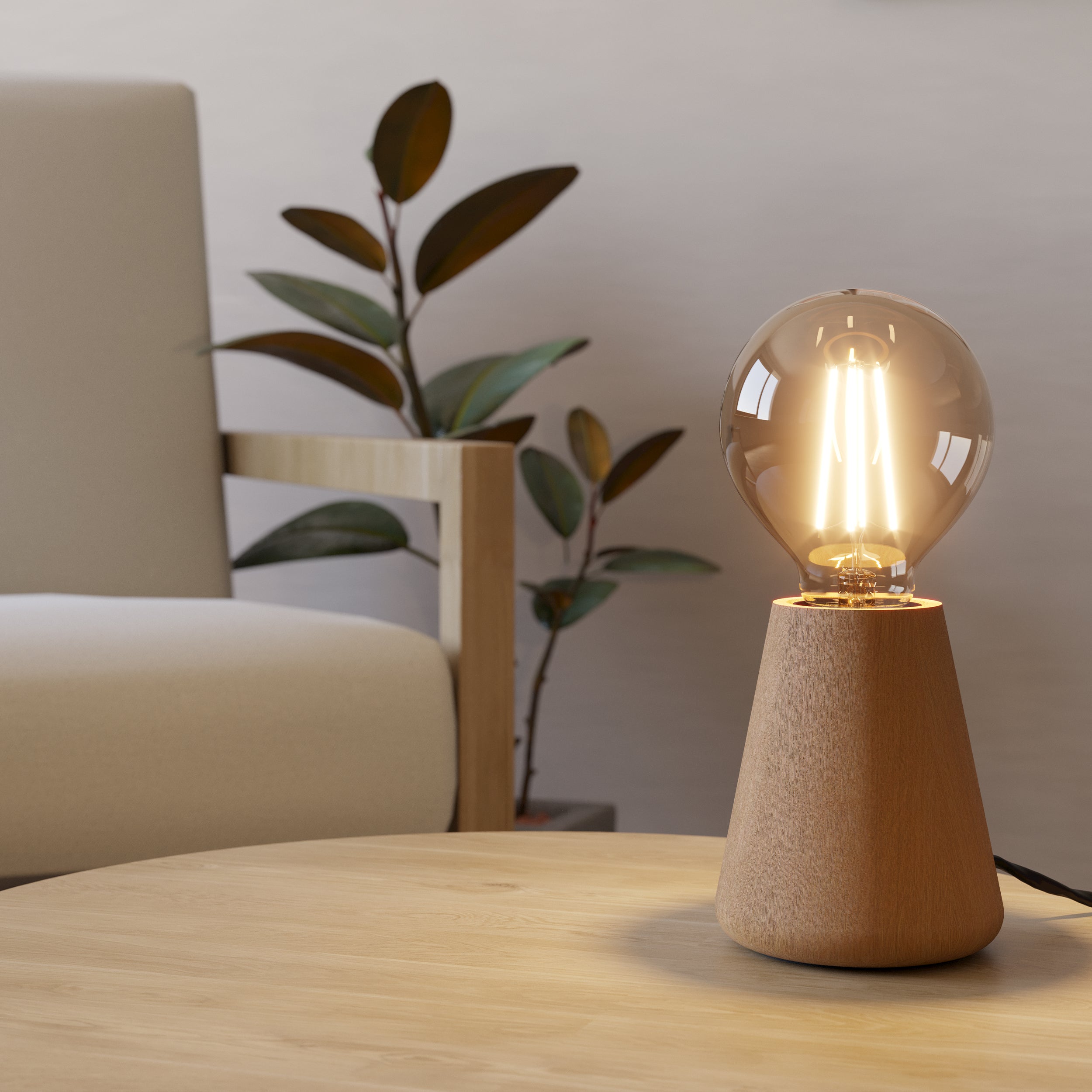 Eglo EU ASBY Table Lamp – Dark Brown Wood, E27, Rustic Natural Design, Indoor Lighting