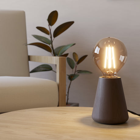 Eglo EU ASBY Table Lamp – Dark Brown Wood, E27, Rustic Natural Design, Indoor Lighting