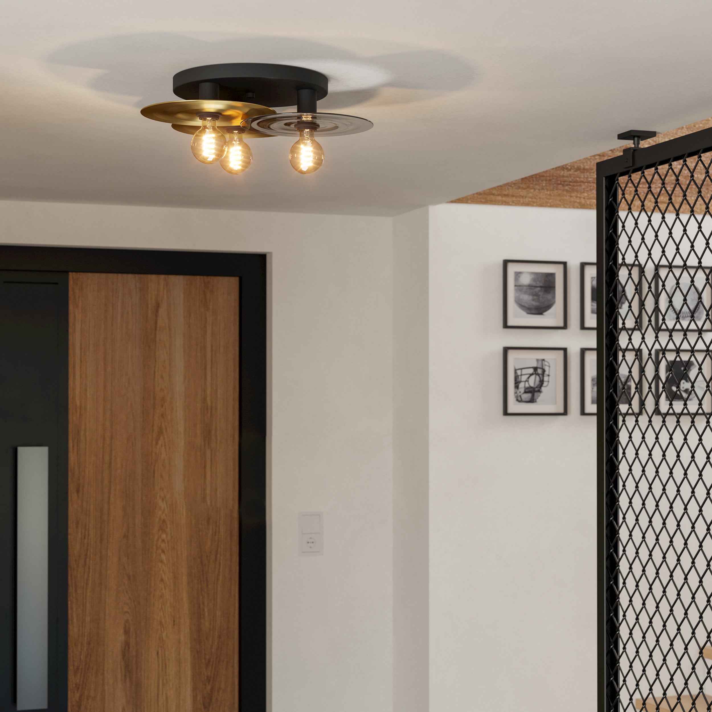 Eglo EU Basilano Chrome & Cognac Glass Crystal Pendant Light, (D) 100cm