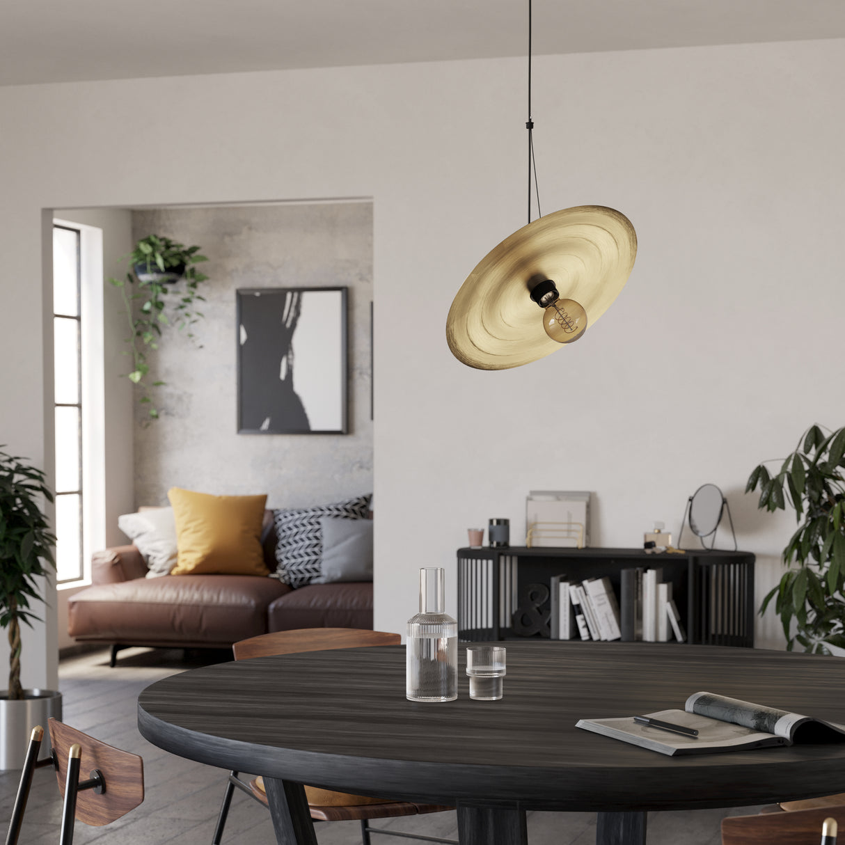 Eglo EU LINTMILL Pendant Ceiling Light – Vintage Black & Brushed Brass Design, E27, Height Adjustable