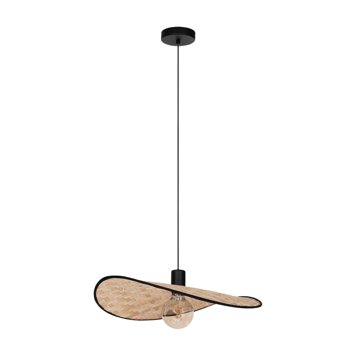 Eglo EU Marywell Single Pendant – Vintage Black Steel & Wood Design, E27 Fitting