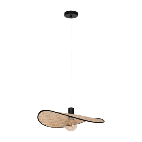 Eglo EU Marywell Single Pendant – Vintage Black Steel & Wood Design, E27 Fitting