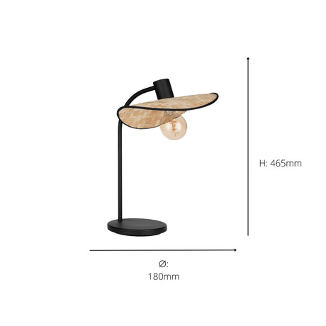 Eglo EU Marywell Table Lamp – Vintage Black Steel & Wood Design, E27 Fitting