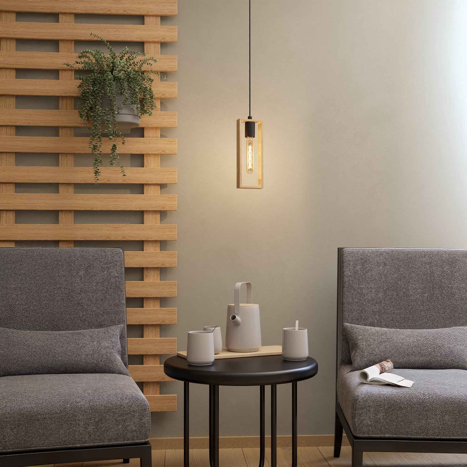 Eglo EU LUBENHAM Pendant Ceiling Light – Vintage Black Steel & Wood, E27, Height Adjustable, Indoor Lighting product image - Endon Lighting from First Light Direct with great prices and fast UK delivery