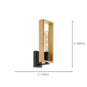 Eglo EU Littleton E27 Black Wood Wall Light