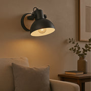 Eglo EU Lubenham Industrial Black/Wood Domed Wall Light