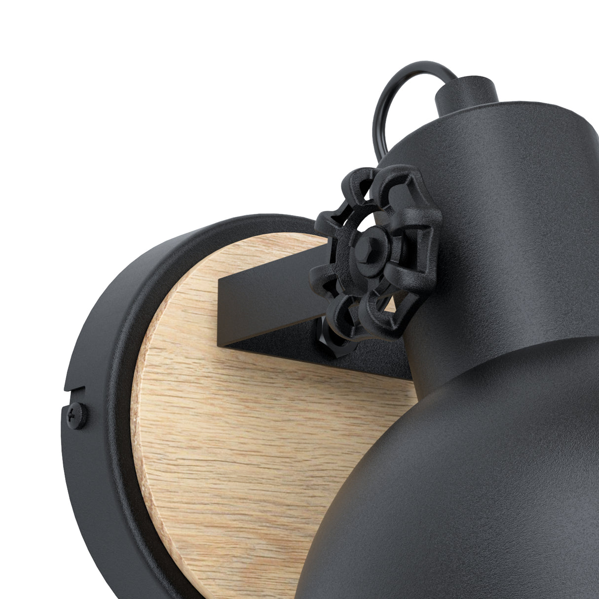 Eglo EU Lubenham Industrial Black/Wood Domed Wall Light