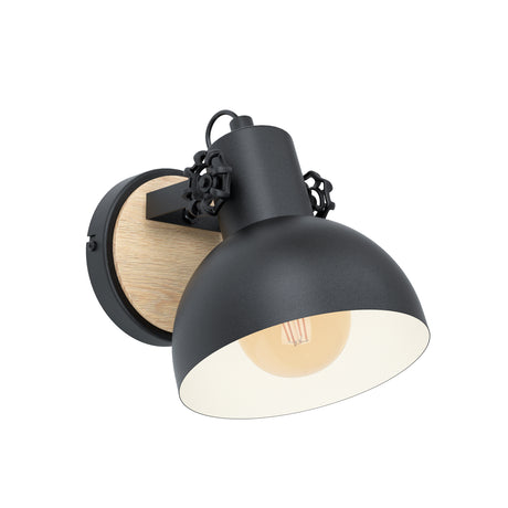 Eglo EU Lubenham Industrial Black/Wood Domed Wall Light