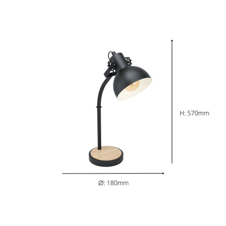 Eglo EU LUBENHAM Vintage Table Lamp – Black & Wood, E27 Fitting, In?Line Switch