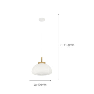Eglo EU SUMMERHILL Pendant Ceiling Light – Vintage White & Wood Design, Paper Shade, E27
