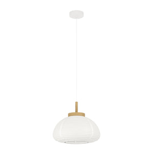 Eglo EU SUMMERHILL Pendant Ceiling Light – Vintage White & Wood Design, Paper Shade, E27