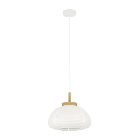 Eglo EU SUMMERHILL Pendant Ceiling Light – Vintage White & Wood Design, Paper Shade, E27