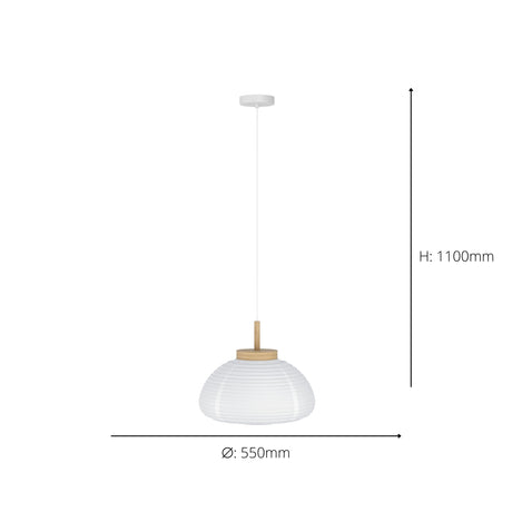 Eglo EU Summerhill Wood & Paper Vintage Pendant Light, 55cm