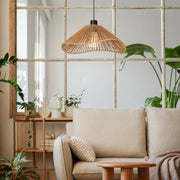 Eglo EU Lavister Black Steel & Natural Paper Contemporary Single Pendant