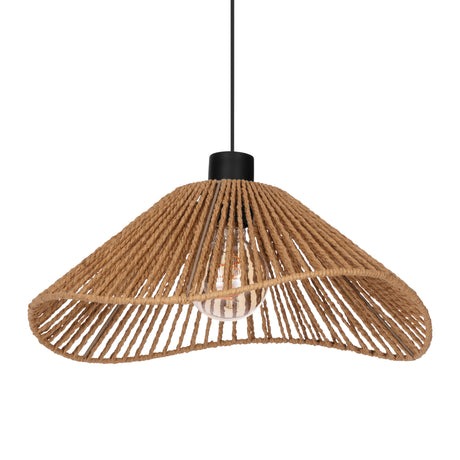 Eglo EU Lavister Black Steel & Natural Paper Contemporary Single Pendant