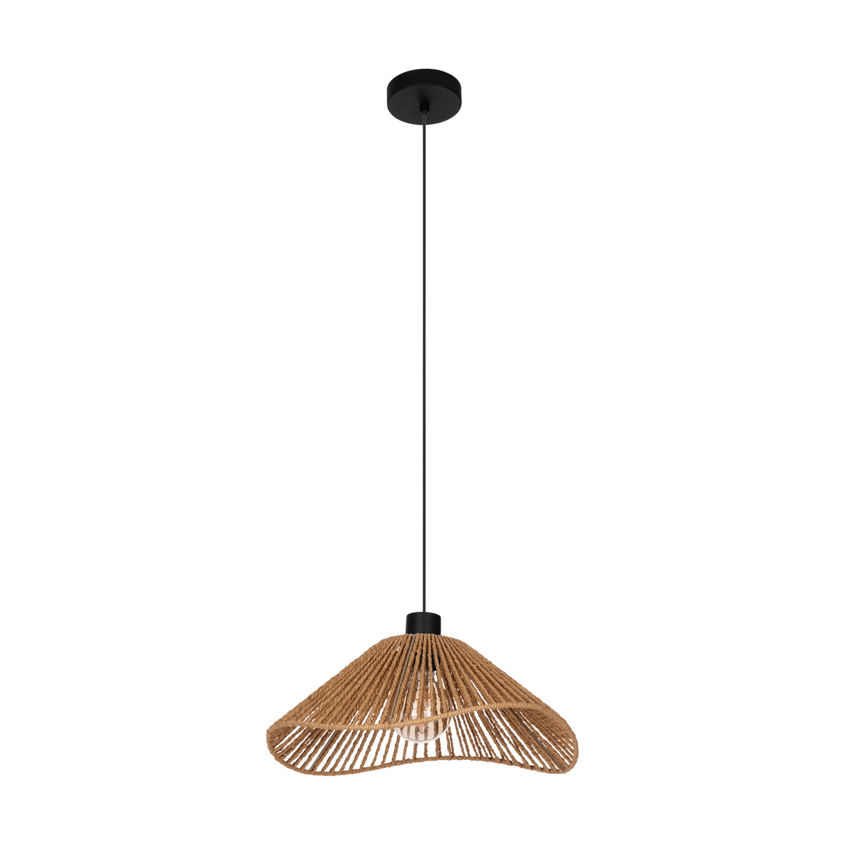 Eglo EU Lavister Black Steel & Natural Paper Contemporary Single Pendant