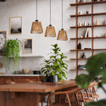 Eglo EU Lavister Black Steel & Natural Paper Contemporary 3-Light Pendant