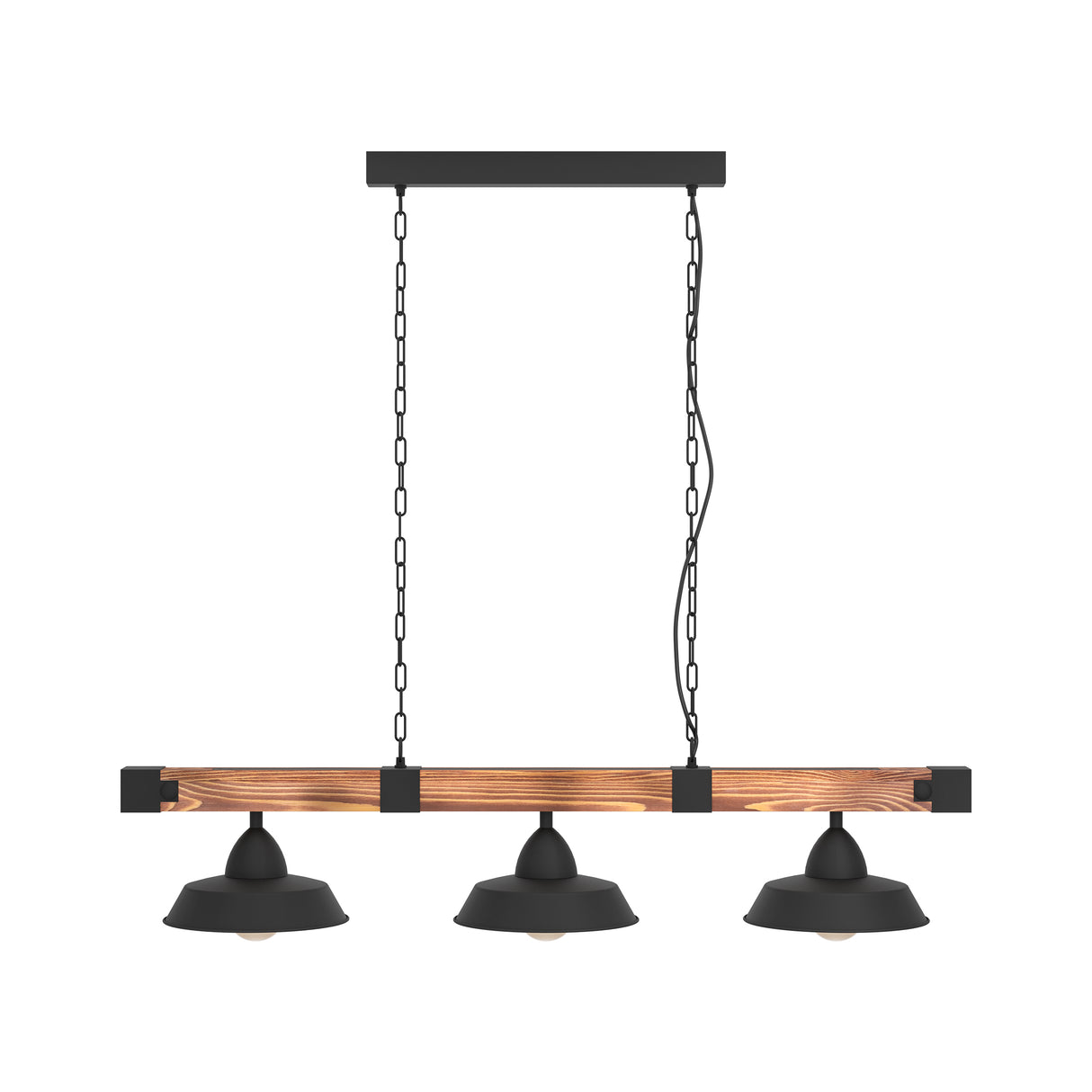 Eglo EU OLDBURY Vintage Pendant Light – Black Steel & Rustic Wood, Extra?Long Linear Design, E27, Indoor Lighting