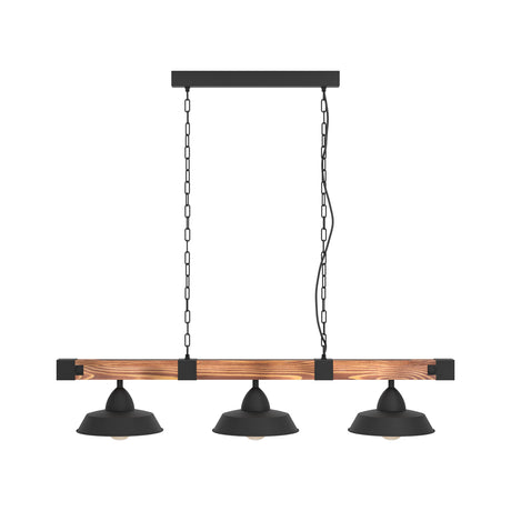 Eglo EU OLDBURY Vintage Pendant Light – Black Steel & Rustic Wood, Extra?Long Linear Design, E27, Indoor Lighting