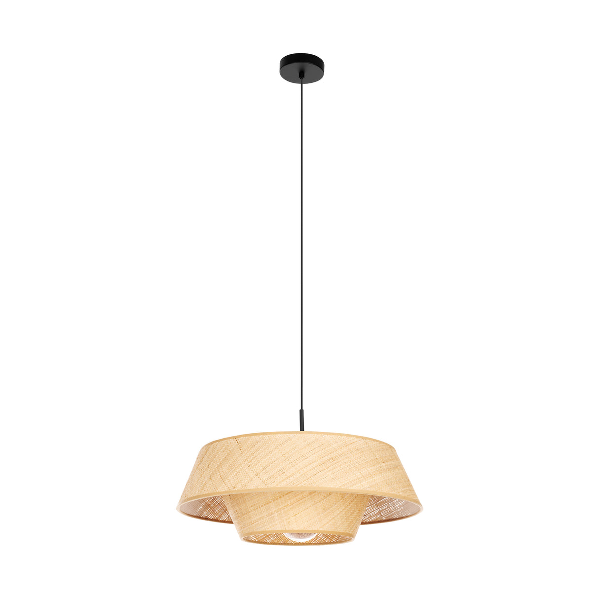 Eglo EU MARFORD Pendant Light – Black Steel, Natural Woven Shade, E27, Vintage Indoor Pendant Lighting